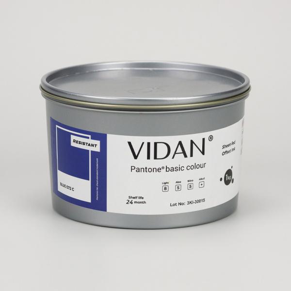 Vidan Pantone Blue 072 C Resistant - стойкая офсетная краска для листовой печати, 1кг